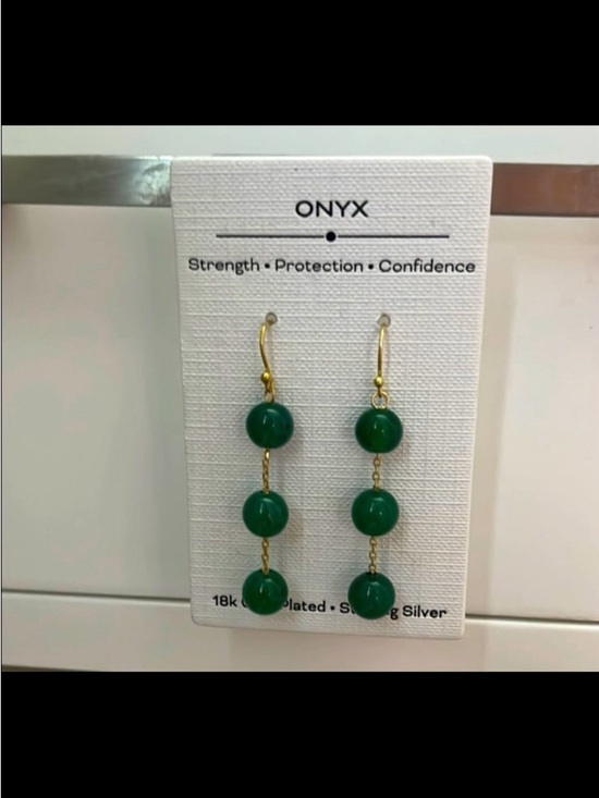 Onyx Jewelry - Genuine Green Onyx Earrings with Gold Accents
